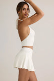 Modal Ruched Low-Rise Mini Skort in White
