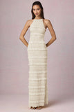 Ruffled Backless Halterneck Maxi Dress in Ivory