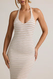 Modal Backless Halterneck Maxi Dress in Pink & Yellow Stripe
