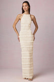Ruffled Backless Halterneck Maxi Dress in Ivory