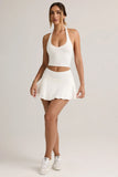 Modal Ruched Low-Rise Mini Skort in White