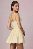 Bow-Detail A-Line Mini Dress in Lemon Yellow Stripe
