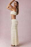 Ruffled Mid-Rise Maxi Skirt in Ivory