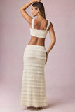 Ruffled Mid-Rise Maxi Skirt in Ivory